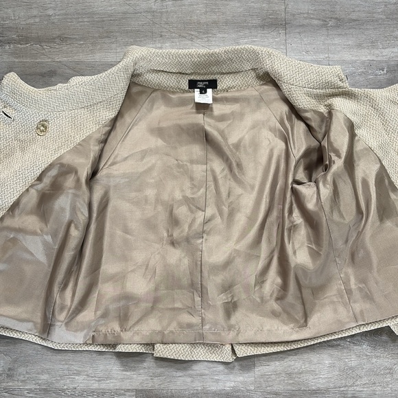 Philippe Adec Textured Blazer Jacket Size 4 Neutral Cotton Hemp Blend - Picture 7 of 10